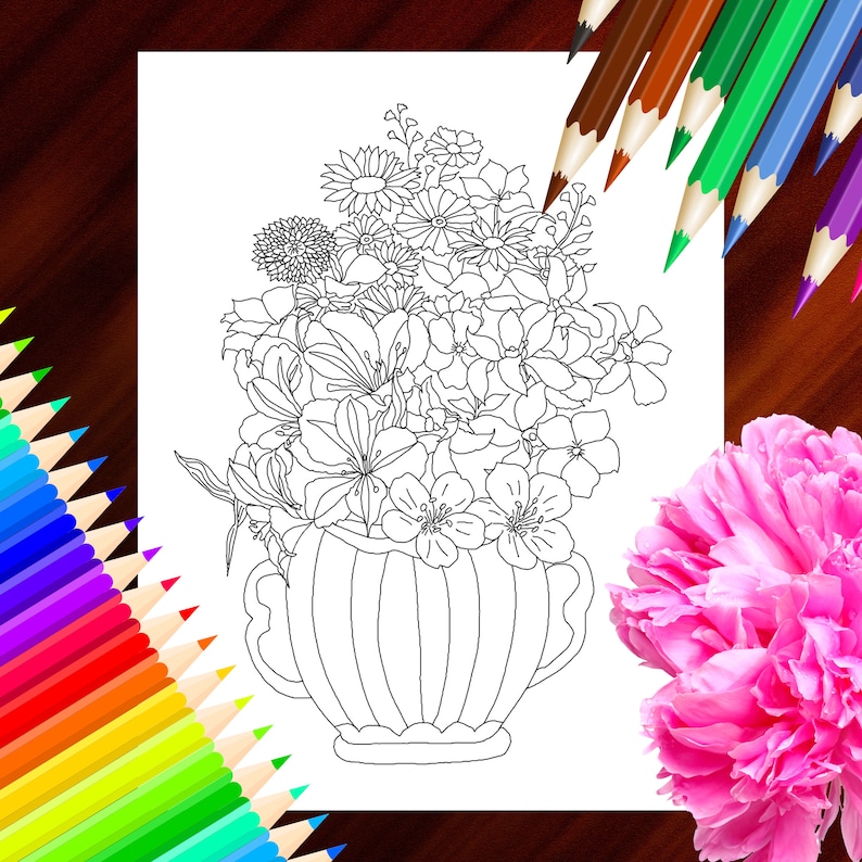Beautiful Flowers Printable Coloring Book: Stress Relief & Recharge with 40 Stunning and Easy Flower Arrangements, and Designs for Adults image 2