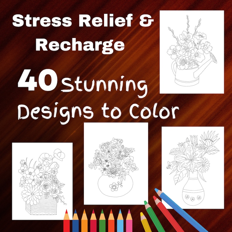 Beautiful Flowers Printable Coloring Book: Stress Relief & Recharge with 40 Stunning and Easy Flower Arrangements, and Designs for Adults image 6
