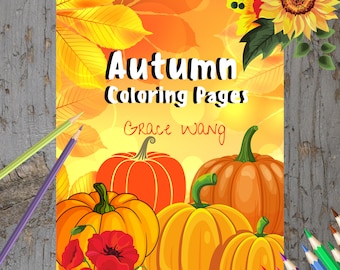 Autumn Coloing Pages For Adults Digital Download 3 pages Printable 8.5 x 11 PDF- Coloring Pages For Adults