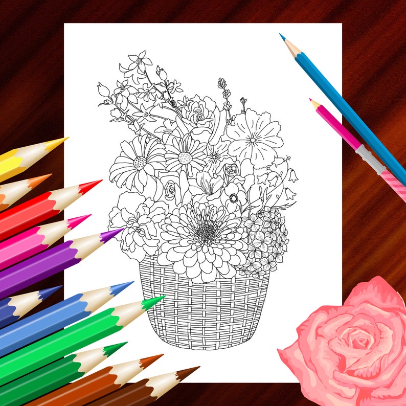 Beautiful Flowers Printable Coloring Book: Stress Relief & Recharge with 40 Stunning and Easy Flower Arrangements, and Designs for Adults image 3