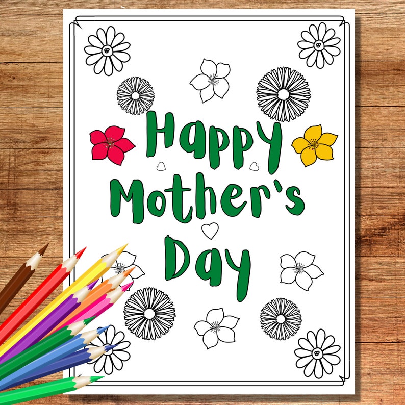 Mother's Day Coloring Pages For Kids, Printable Coloring Pages, Mother's Day Party Activety, Printable Mother's Day Cards image 1