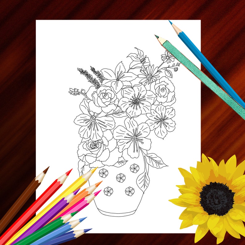Beautiful Flowers Printable Coloring Book: Stress Relief & Recharge with 40 Stunning and Easy Flower Arrangements, and Designs for Adults image 4