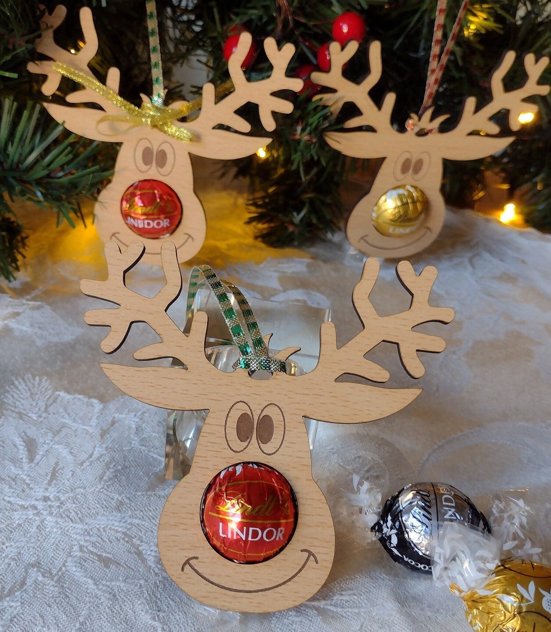 Jolly Reindeer Hanging Lindt Chocolate Holder Decorations Etsy