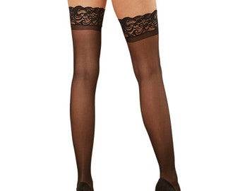 Sheer Thigh High W/ Stay Up Lace Top Black O/S