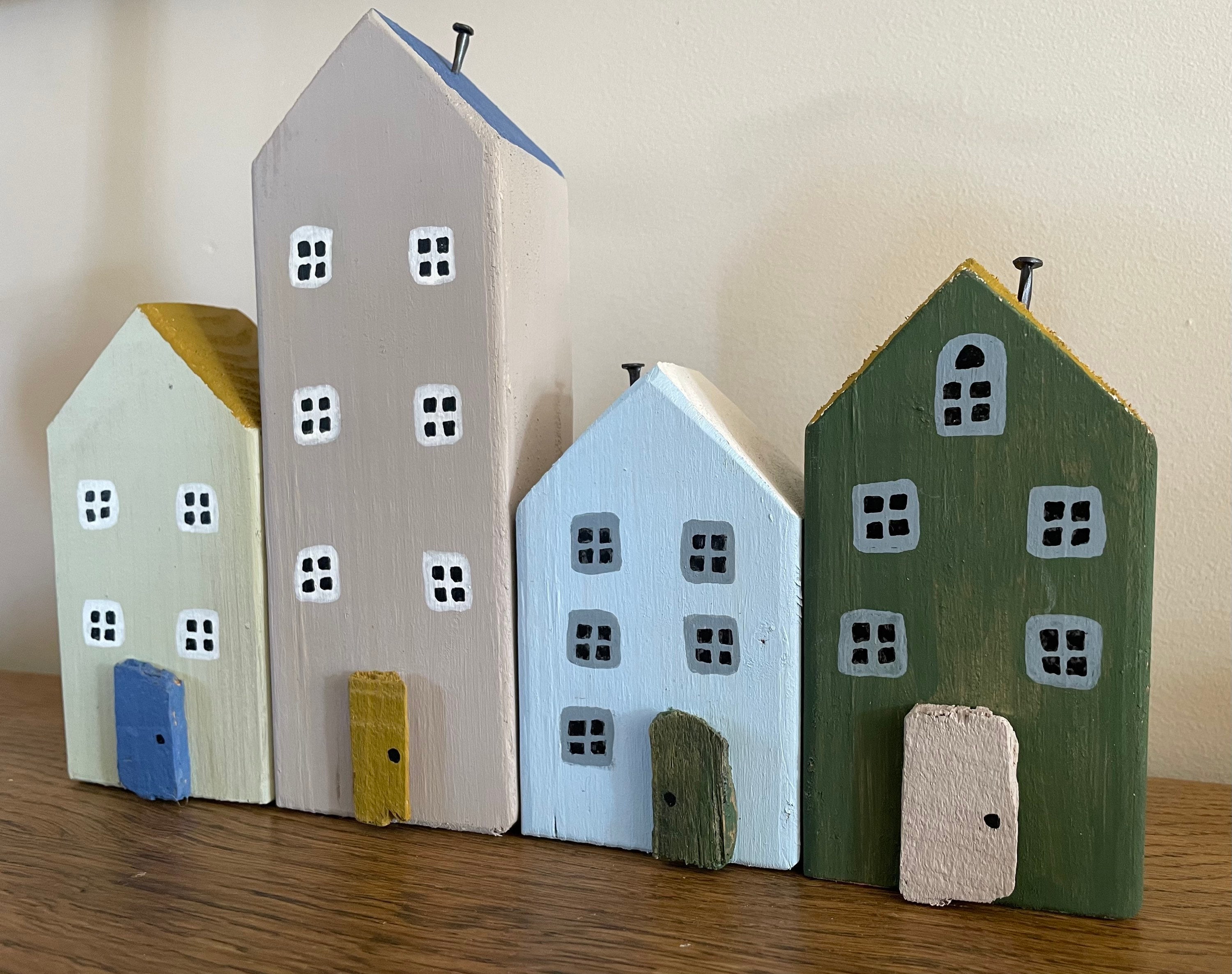 Set of 4 handcrafted and hand painted little wooden house Etsy