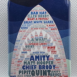 REDUCED PRICE - Jaws word cloud magnet - magnet - sharks - Peter Benchley - horror movie - horror film