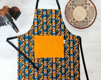 Mashona Handmade African Print Bogolan Print Apron with pocket