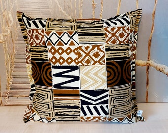Set of 2 | 4 African Print | 45x45cm | Mudcloth Boho Cushion Cover 100% Cotton Wax Ankara Fabric