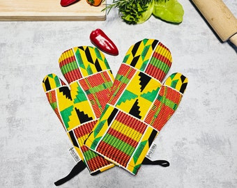 Set of 2 Oven Gloves | Handmade &quot;Mudcloth&quot; Bogolan Print Inspired African Print