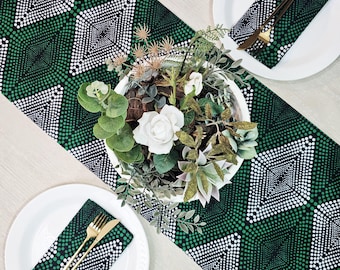 Table Runner & Napkins Set Of 8 | Handmade African Print "Mudcloth" Bogolan Inspired Print Table Runner Made from 100% African Print Fabric.