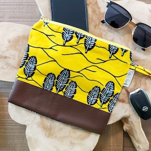 Sacchetto con cerniera con stampa africana / Borsa per il trucco / Astuccio per matite / Dettaglio in pelle vegana