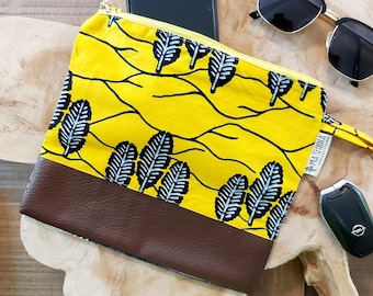 African Print Zipper Pouch | Make-up Bag | Pencil Case | Vegan Leather Detail