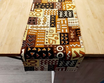 Chemin de table fait main imprimé africain « Mudcloth » Bogolan inspiré Print | Fabriqué à partir de tissu imprimé 100 % africain