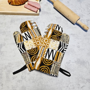 Lot de 2 gants de cuisine | Imprimé bogolan fait main inspiré de l'imprimé africain