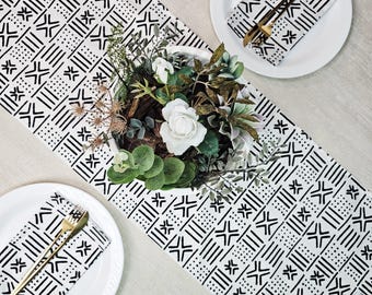 Table Runner & Napkins Set of 4 | Handmade African Print "Mudcloth" Bogolan Inspired Print Table Runner Made from 100% African Print Fabric.
