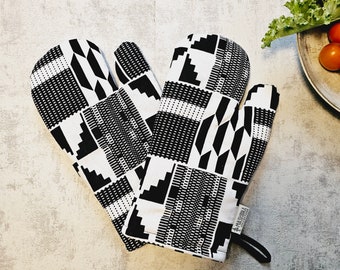 Set of 2 Oven Gloves | Handmade &quot;Mudcloth&quot; Bogolan Print Inspired African Print