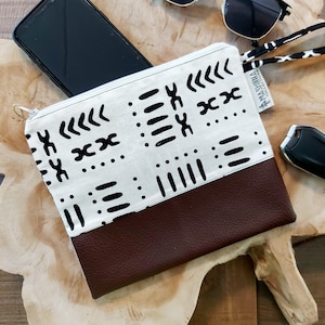 Sacchetto con cerniera con stampa africana / Borsa per il trucco / Astuccio per matite / Dettaglio in pelle vegana