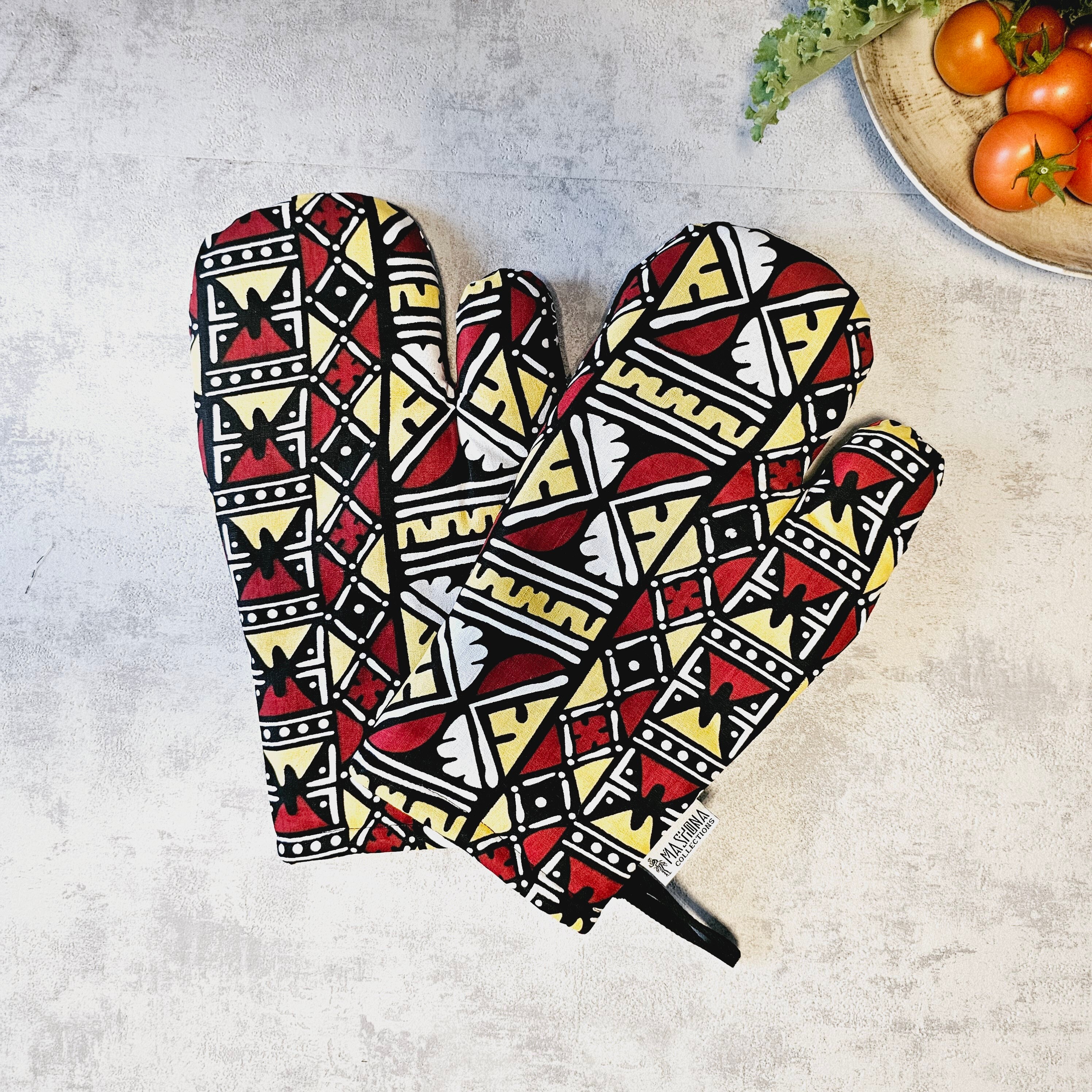 Set of 2 Oven Gloves | Handmade "Mudcloth" Bogolan Print Inspired African Print