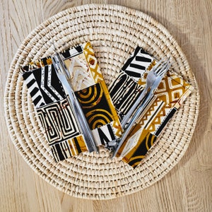 Set di 4 / 8 tovaglioli / Stampa Bogolan fatta a mano / 100% cotone / 35x35 cm / Decorazione biancheria da tavola / Decorazione stampa africana