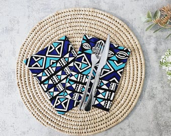 Set of 4 | 8 Napkins | 40x40cm | Handmade Bogolan Print | 100% Cotton  | Table Linen Decor | African Print Decor