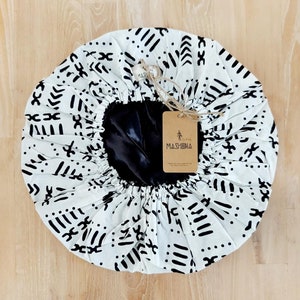 Large African &quot;Mudcloth&quot; Print Women Satin Lined Sleep Bonnet Cap | Sleeping Cap