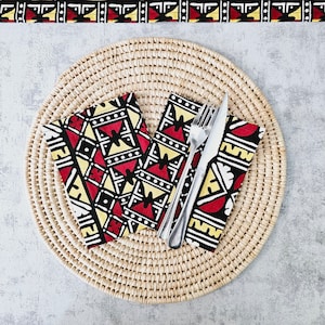 Cotton Napkins | Set of 4 | 8 | 35cmx35cm | Handmade Bogolan, Mudcloth African Print Napkins