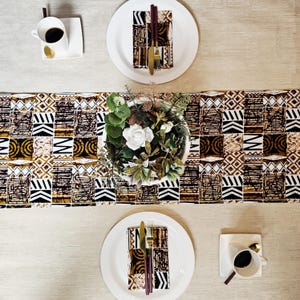 Table Runner & Napkins Set of 4 | Handmade African Print "Mudcloth" Bogolan Inspired Print Table Runner Made from 100% African Print Fabric.