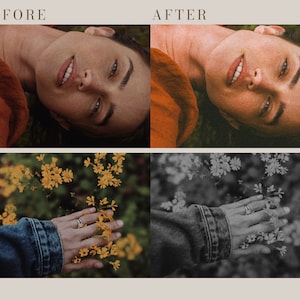 Peut inclure: Un collage de deux images. L'image du haut montre une femme allong&eacute;e sur le dos, la t&ecirc;te inclin&eacute;e sur le c&ocirc;t&eacute;. Elle porte une chemise rouge et a de longs cheveux bruns. L'image du bas montre une main tendue vers un groupe de fleurs jaunes. La main porte une veste en jean et une bague en argent.