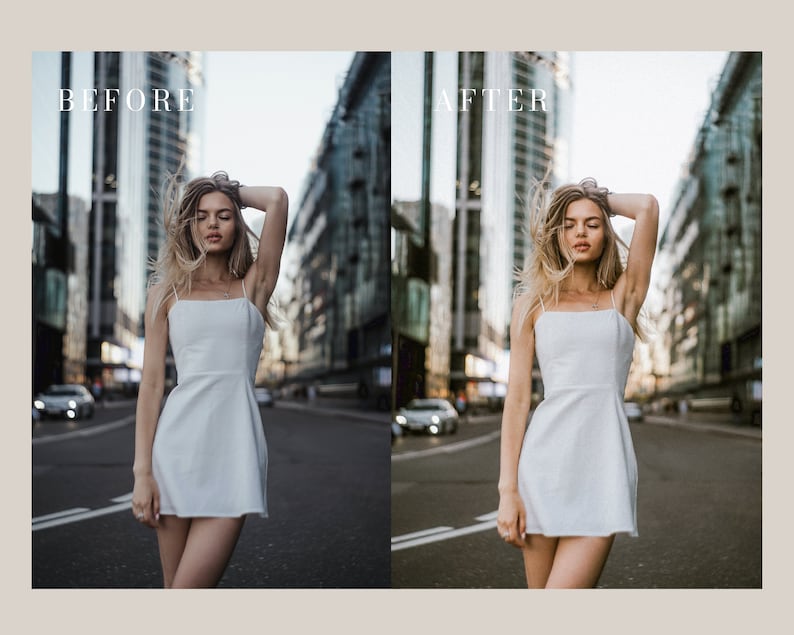 Peut inclure: Une femme en robe blanche se tient au milieu d'une rue de la ville. Les b&acirc;timents derri&egrave;re elle sont hauts et modernes. Ses cheveux sont balay&eacute;s par le vent.
