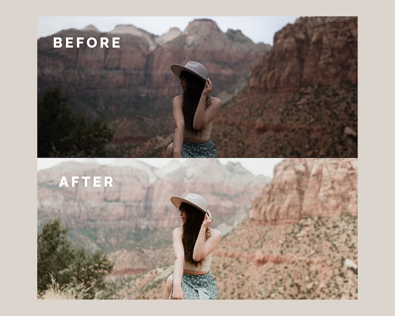 Pode incluir: Compara&ccedil;&atilde;o de imagens com os textos "ANTES" e "DEPOIS" sobrepostos. A foto "ANTES" apresenta cores apagadas, enquanto a foto "DEPOIS" mostra cores mais vivas e brilho aprimorado, em uma paisagem montanhosa.