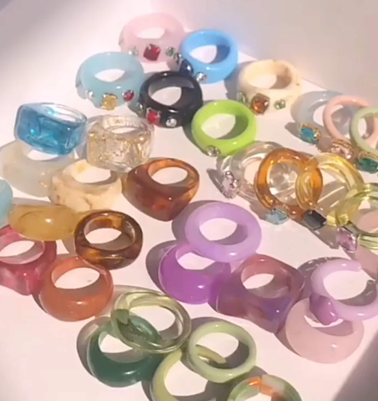 Colorful Acrylic Rings Acrylic Ring Set Retro Resin Rings Etsy