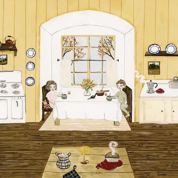 Die Frühstücksecke | Küchenkunst, Kinderillustrationen, gemütliche Kunst