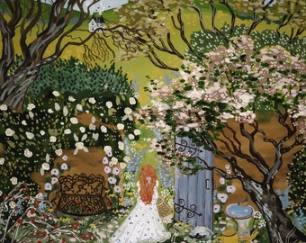 8x8 inch velvet, fine art print of original artwork “Secret Garden of Healing” | cozy art | hygge art | floral art