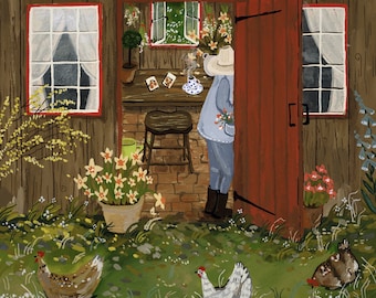 El regreso del Robin - impresión de 8x8" / arte primaveral / jardín acogedor