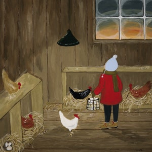 Morning Chores | 8x8” print | chicken artwork | children’s illustration | farmhouse illustration