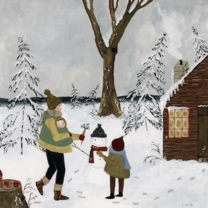Schnee-Tag | 8 x 8 zoll Druck von originaler Kunst | Winter Malerei | Mutterschaft Kunstwerk