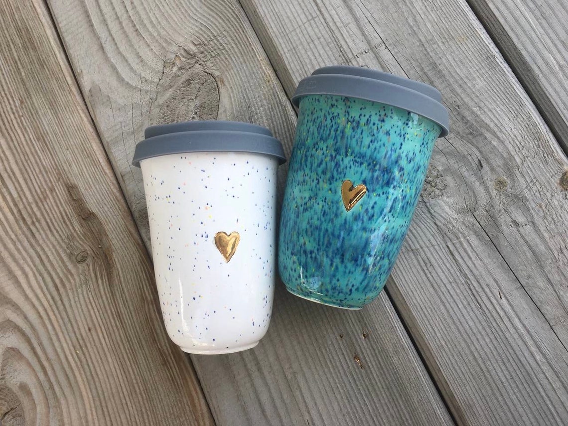 Ceramic Keep Cup Mug with lid ceramic Double Layer coffee Etsy