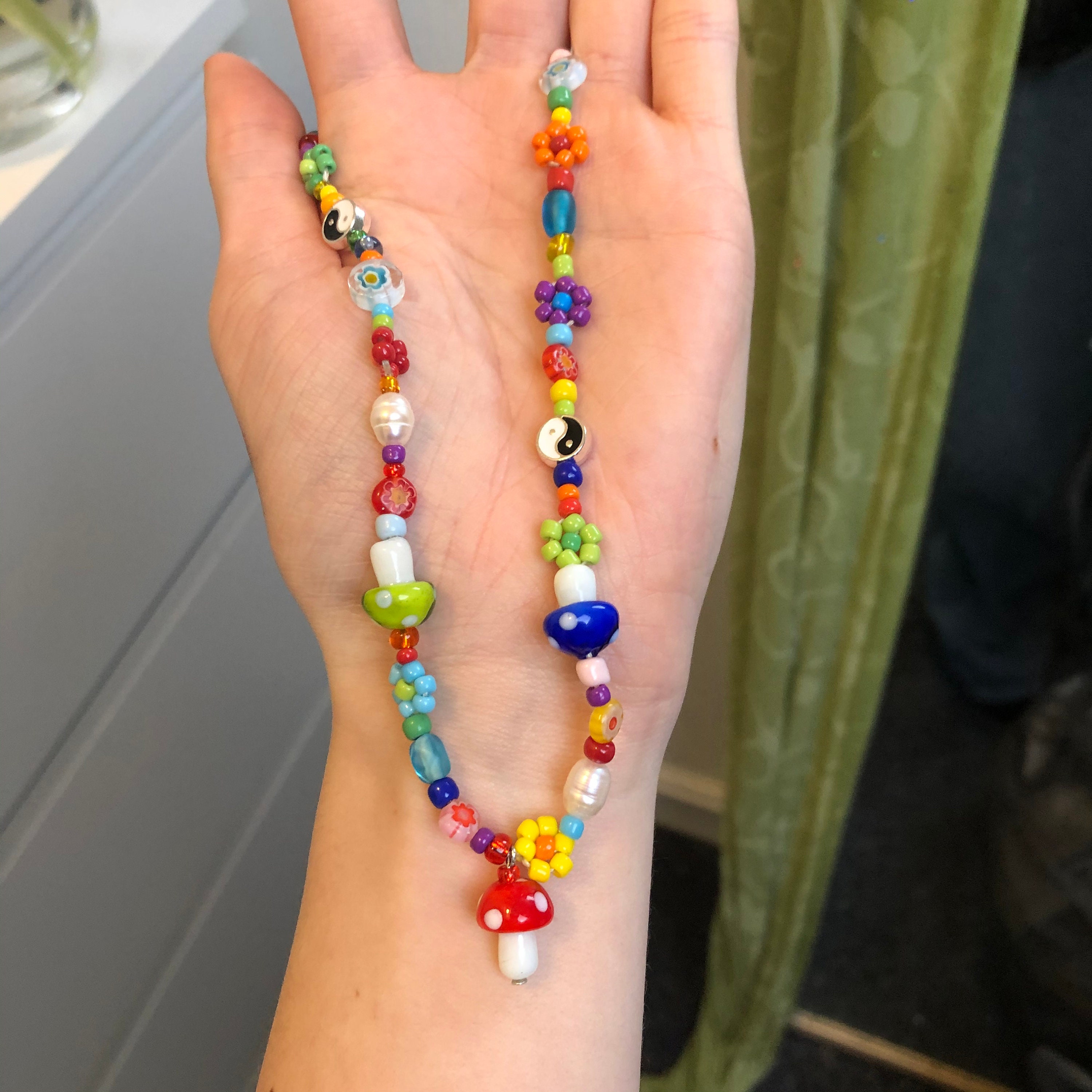Funky Mushroom Beaded Necklace - Etsy UK