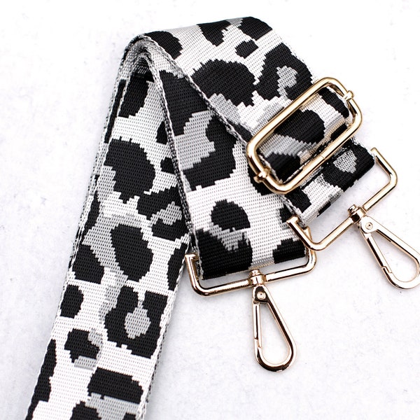 Silver Leopard Print Strap, Guitar Strap For Handbag, Crossbody Purse Strap, Bag Strap, Adjustable Strap For Bag, Purse Strap Replacement