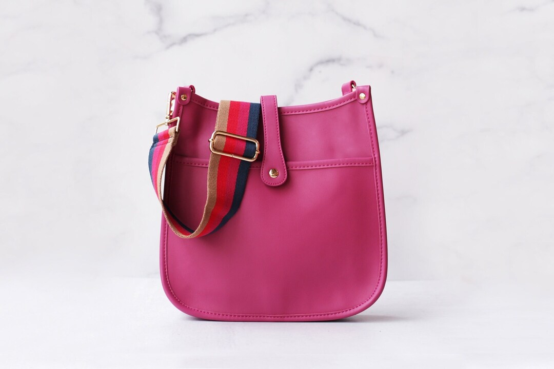 Fuschia Purse With Strap, Vegan Leather Bag, Medium Size Purse