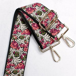 Embroidered Flower Purse Strap, Guitar Strap For Handbag, Purse Strap Replacement, Crossbody Bag Strap, Adjustable Messenger Bag Strap