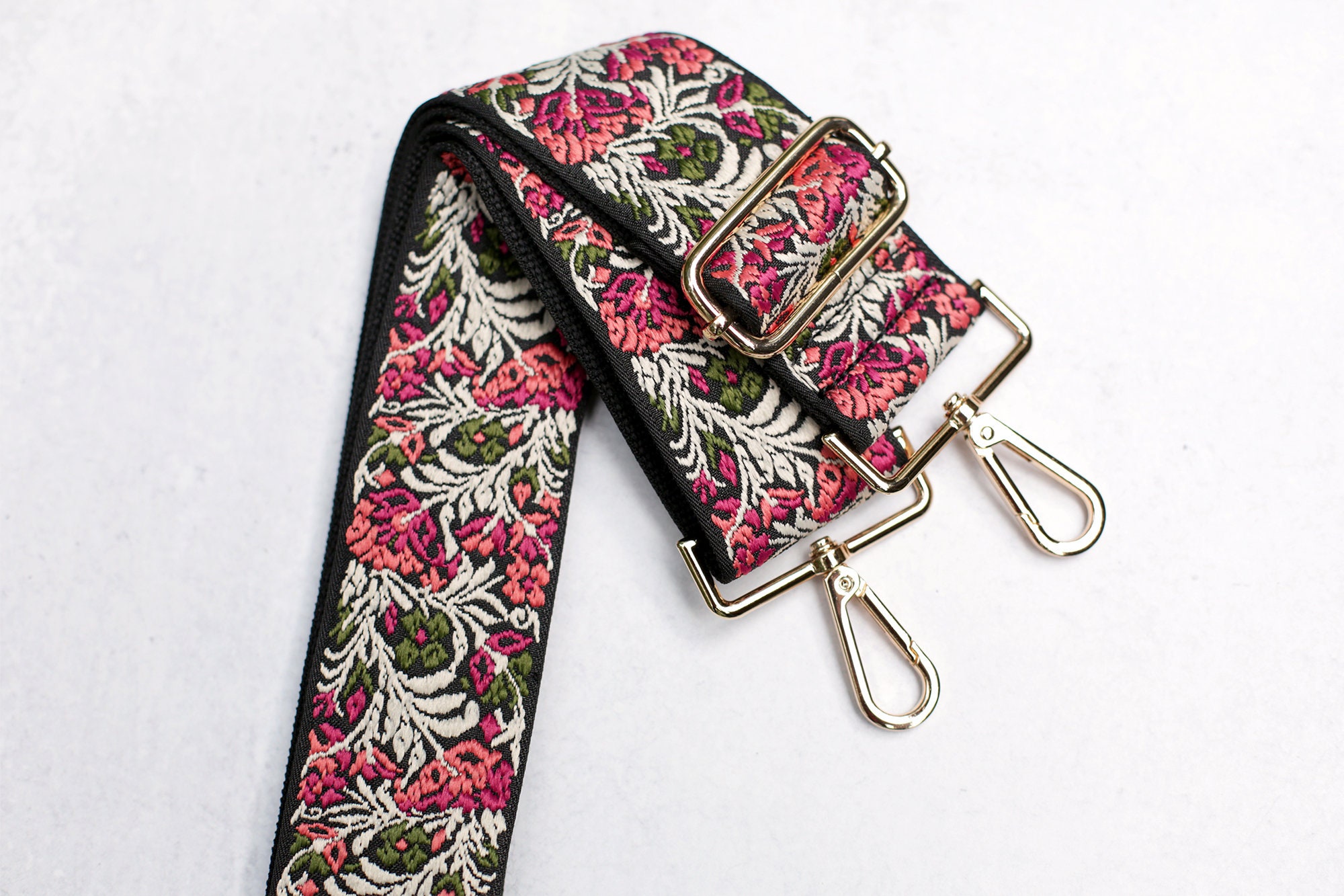 Ornamental Flowers Strap for Handbags/Purses - Tattoo, Motif Design -  Adjustable, Shoulder to Crossbody Strap - Guitar-inspired Unique Strap