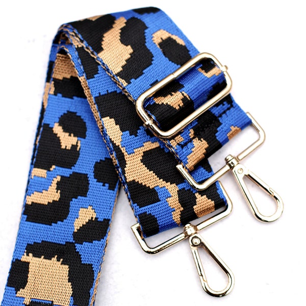 Game Day Strap, Royal Blue Leopard Print Strap, Adjustable Strap For Bag, Guitar Strap For Handbag, Shoulder Strap For Purse, College Strap