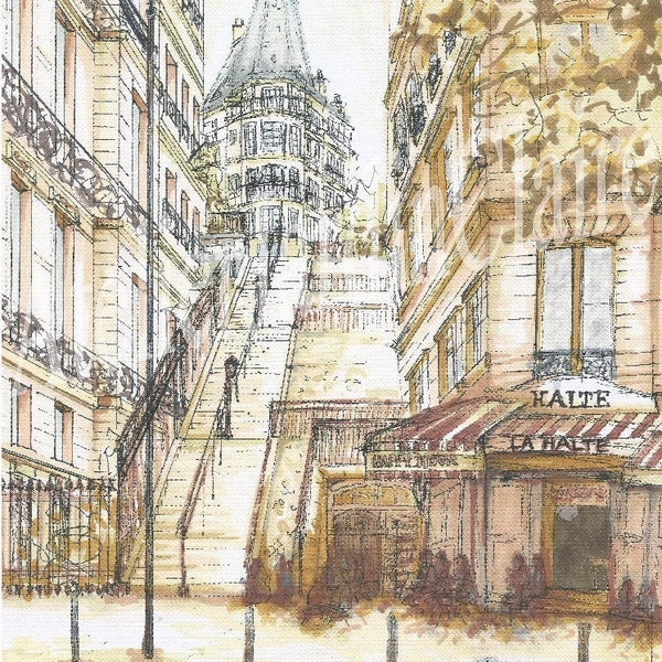 Montmartre - architectural drawing, autographed Fine-Art Print, limited Edition (50+1AP)