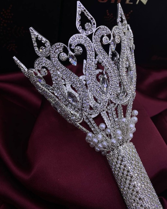 Bridal Bouquet Crown, Crystal Tiara Wedding Crown for Bride