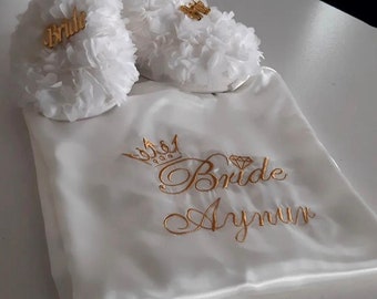 Bride satin dressing gown- Glitter Bridal Robe - Bridal Lingerie Shower Gift - Bridesmaid Robe- personalized bridal slippers and bathrobes