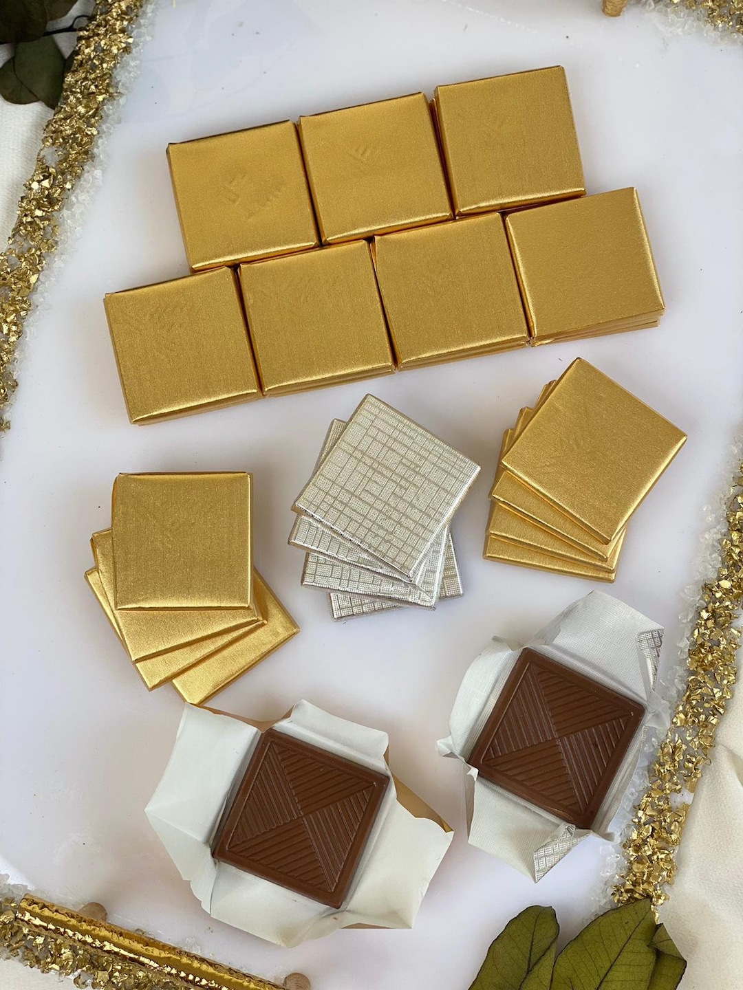 Silver or Gold Foil Milk Chocolate Neapolitans, Square Chocolates