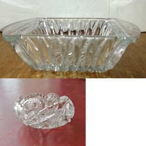 Small pressed glass empty pockets - 1 square and 1 round