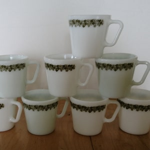 Vintage Pyrex - 8 Milk Glass Mugs - Spring Blessom - Model 1410 - 300 ml