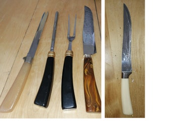 5-delat stort köksredskapsset - 3 knivar, 1 gaffel och knivslipare - Empire Canada Stainless Steel och Crown Sheffield
